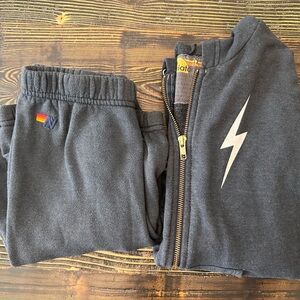 Aviator Nation Bolt Print sweatpants and zip up hoodie set. Size 14 (youth)